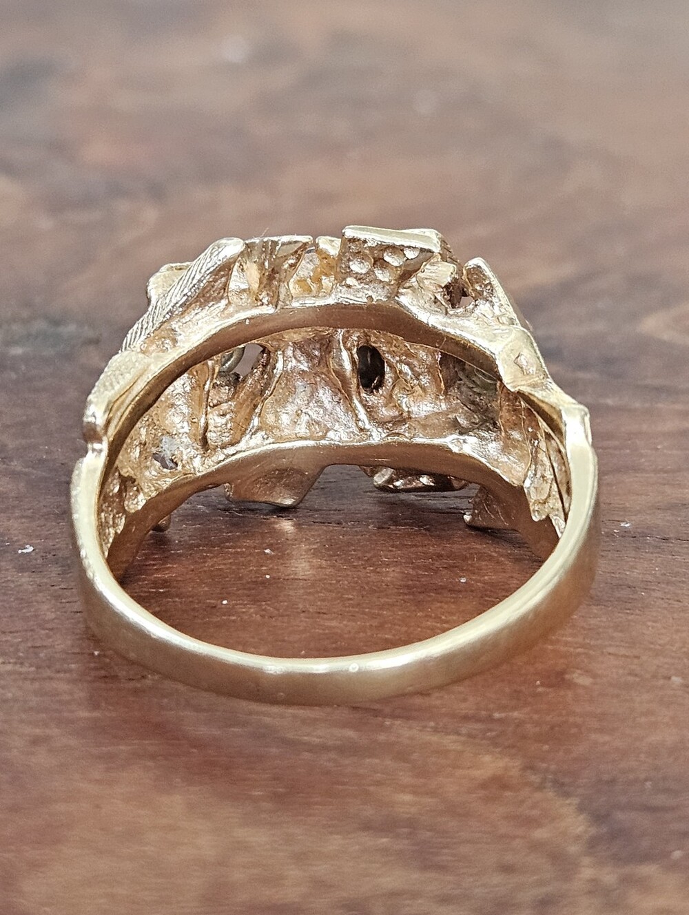 Vintage European Solid 14k 585 MCM Brutalist 3 Stone Diamond Nugget Ring - Picture 4 of 11